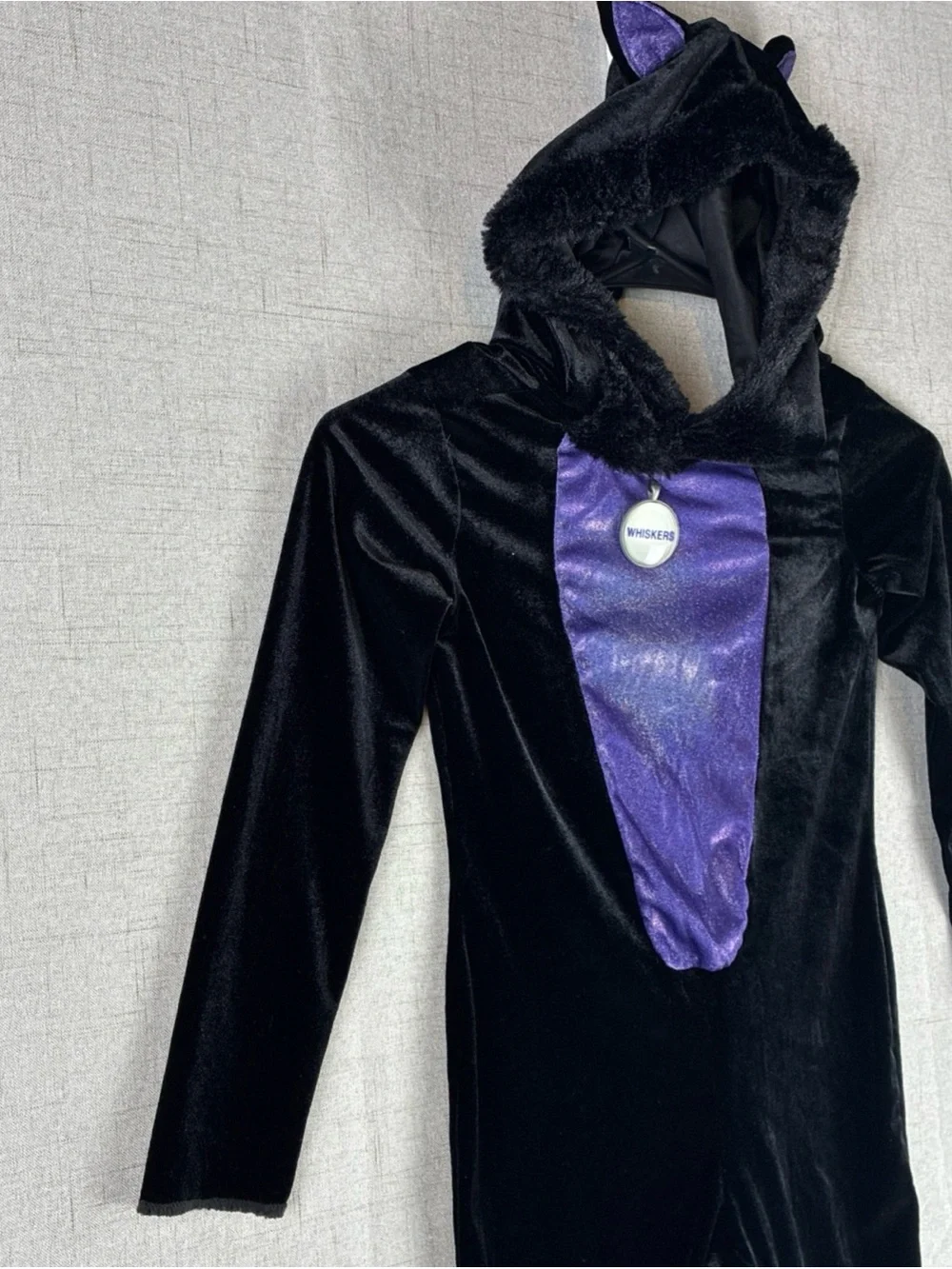 Black Cat Costume Bodysuit Whiskers Hoodie Purple Bows S 4-6 Tail Pretty Kitty
